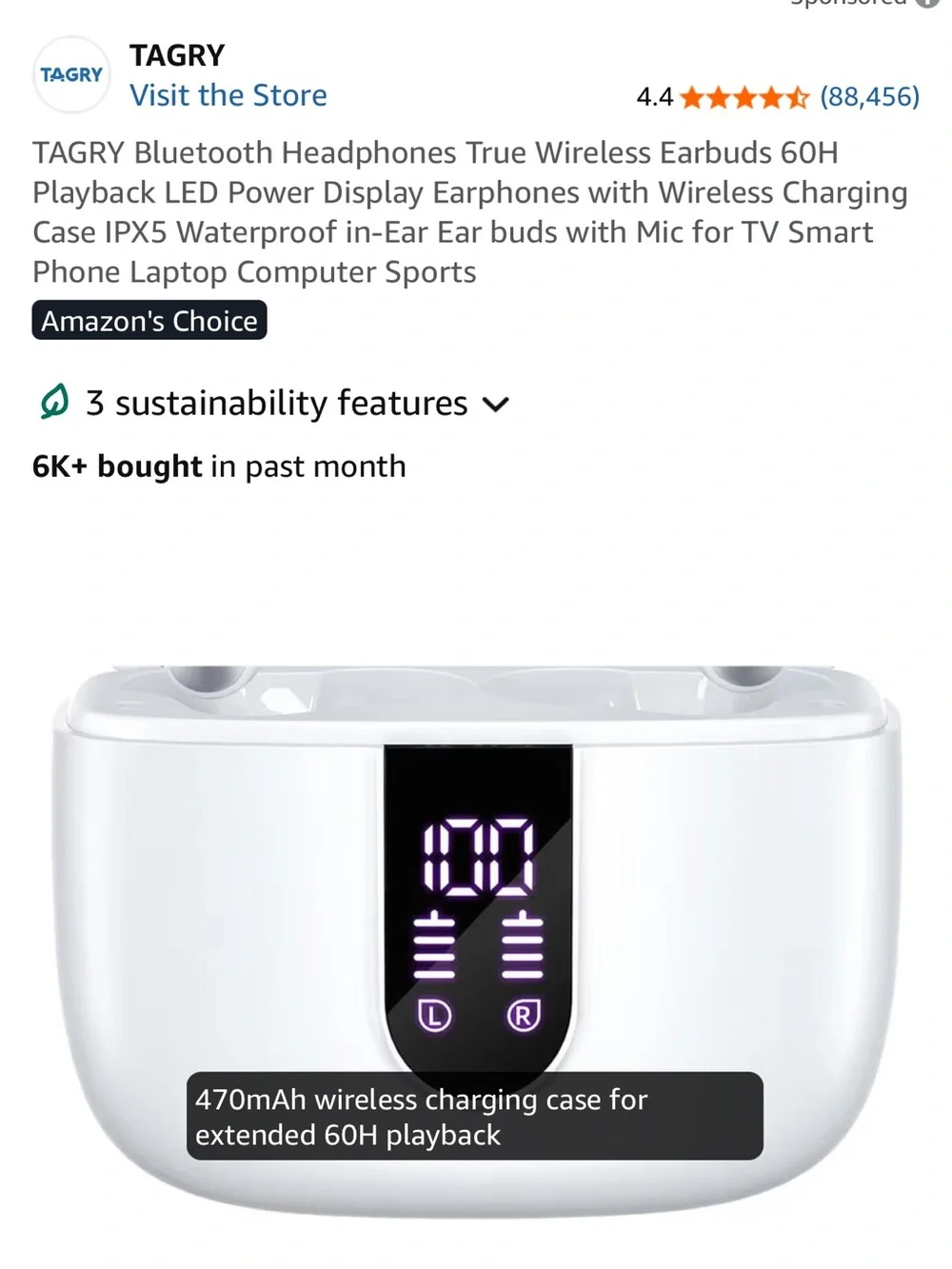 White & Silver True Wireless Bluetooth Earbuds with LED Charging Case
